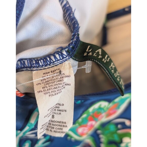 Lauren Ralph Lauren Womens One Piece Swimsuit Blue Floral Paisley Size 8 - Picture 11 of 13